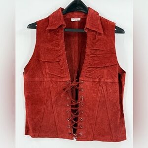 Charlotte Russe Red Genuine Leather Lace-Up Vest Y2K Western Boho Moto Punk